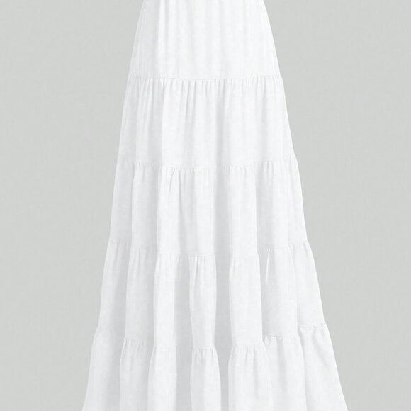 White Casual Women's Multi-Layered Ruffle Hem Long Skirt - Picture 4 of 7